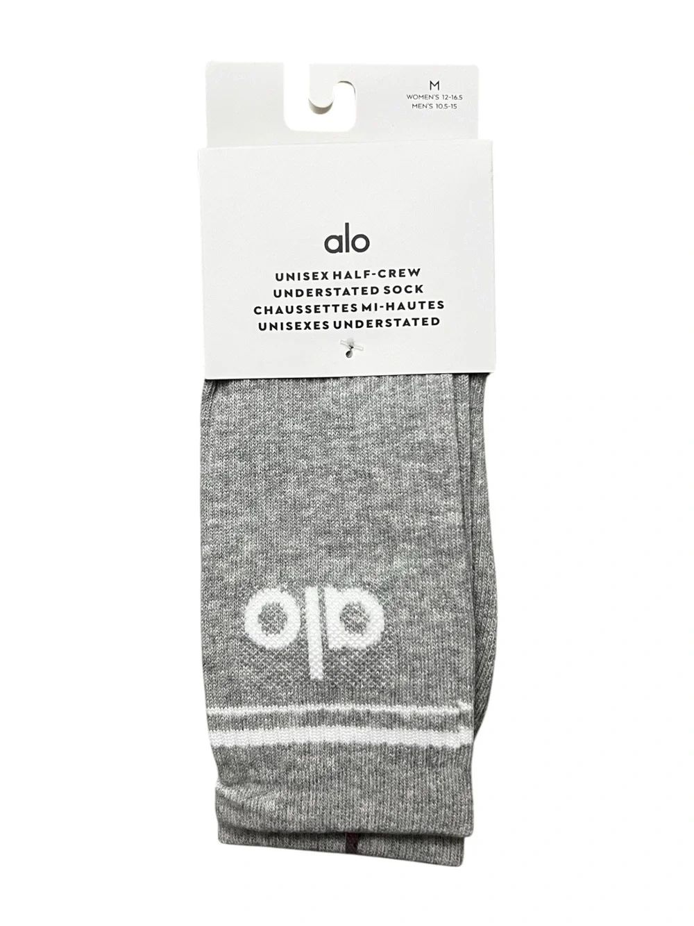 Alo Yoga Unisex Half Crew Understated Socks M Gray Ribbed Athleisure Casual